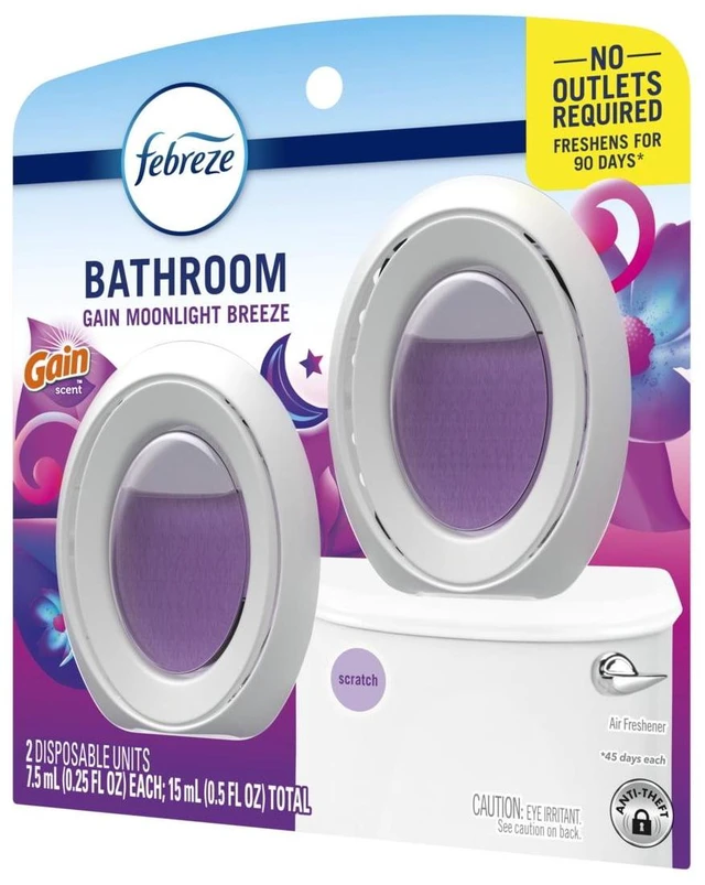 Alt view image 3 of 6 - Febreze Bathroom Air Freshener, Gain Moonlight Breeze Scent, 2 Count, Odor-Fighting