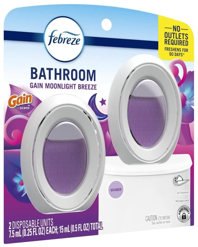 Alt view image 6 of 6 - Febreze Bathroom Air Freshener, Gain Moonlight Breeze Scent, 2 Count, Odor-Fighting