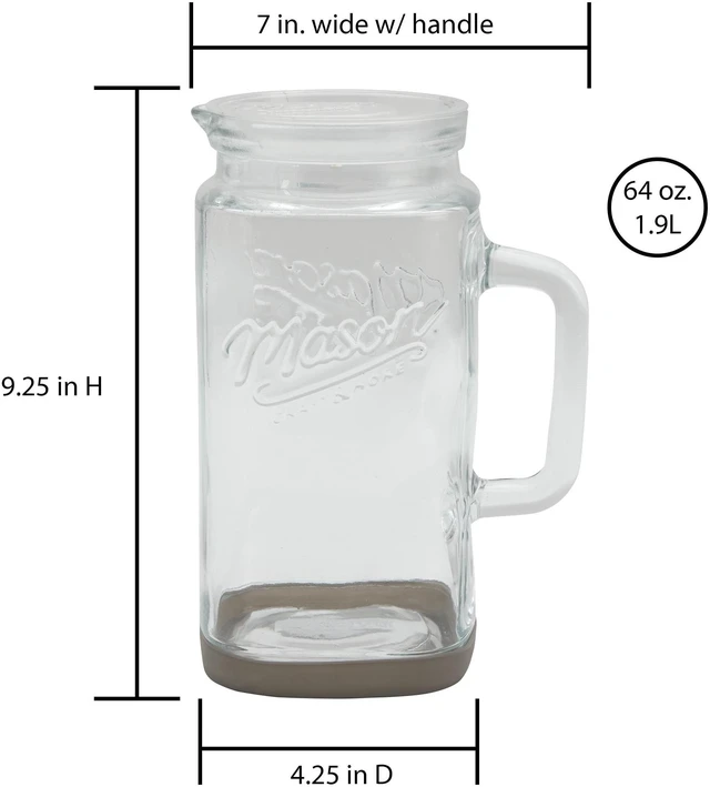 Alt view image 2 of 6 - Mason Craft & More Glass 0.5 Gallon Pitcher with Removable Plastic Lid and Silicone Base, Gray, Well Suited to Cold Drink Preparation