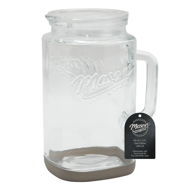 Alt view image 5 of 6 - Mason Craft & More Glass 0.5 Gallon Pitcher with Removable Plastic Lid and Silicone Base, Gray, Well Suited to Cold Drink Preparation
