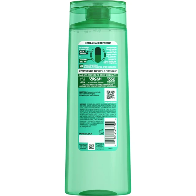 Alt view image 4 of 5 - Garnier Fructis Pure Clean Purifying Shampoo with Vitamins B3 & B6, All Hair Types, 12.5 fl oz