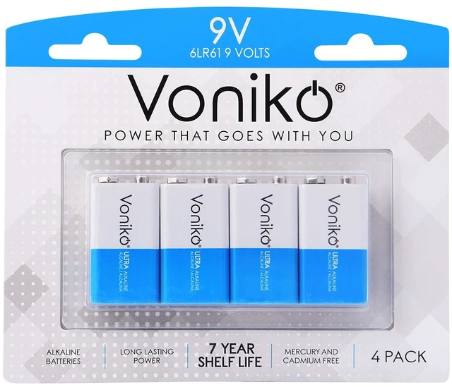Main image of Voniko 9V Batteries 4 Pack, 9 Volt Alkaline Battery for Smoke Alarms