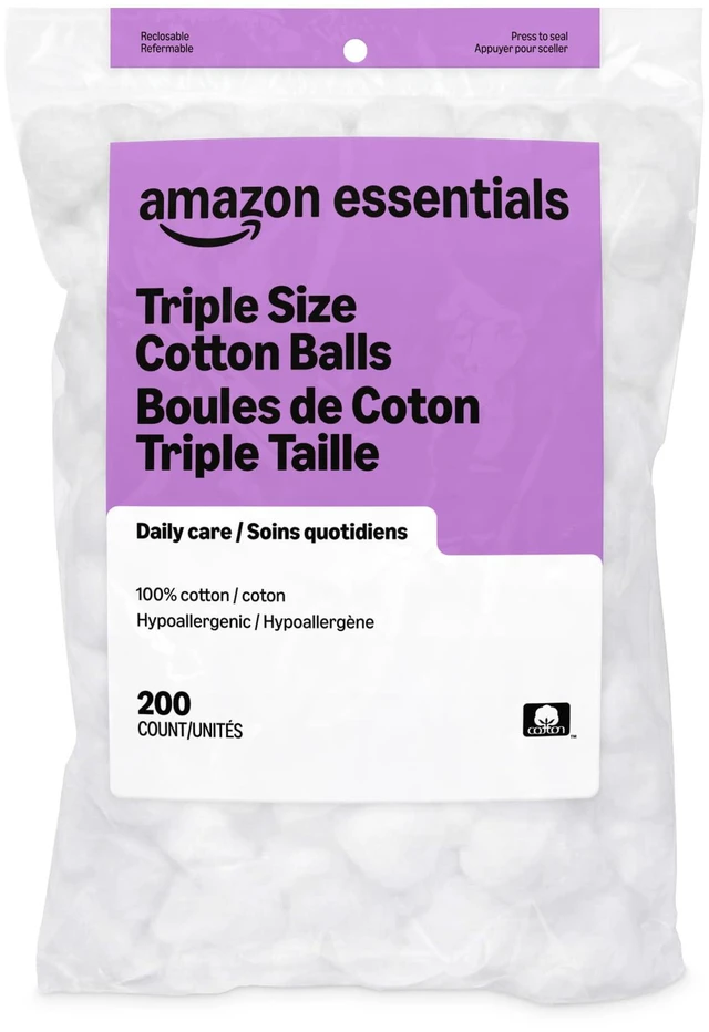 Main image of Amazon Basics Cotton Balls for Skincare, Makeup Removal, Cotton, 200 Count (Previously Solimo)