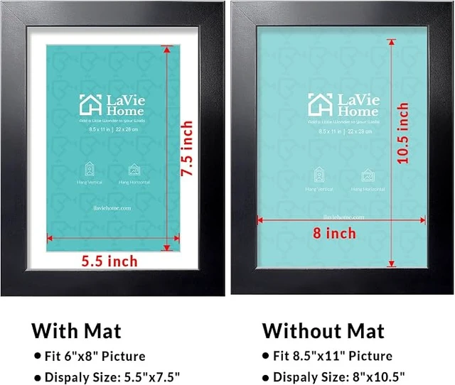 Alt view image 2 of 4 - LaVie Home 8.5x11 Picture Frame, 11L x 8.5W Frame Display Pictures 6x8 with Mat or 8.5x11 Without Mat