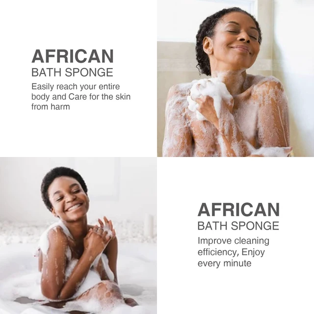 Alt view image 2 of 6 - UJFQBH 3 Pieces African Bath Sponge African Net Long Net Bath Sponge Exfoliating Shower Body Scrubber Back Scrubber Skin Smoother,Great for Daily Use (Rose Red, Blue, Green)