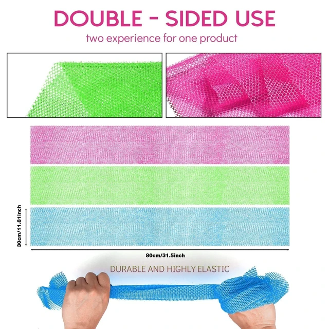 Alt view image 4 of 6 - UJFQBH 3 Pieces African Bath Sponge African Net Long Net Bath Sponge Exfoliating Shower Body Scrubber Back Scrubber Skin Smoother,Great for Daily Use (Rose Red, Blue, Green)