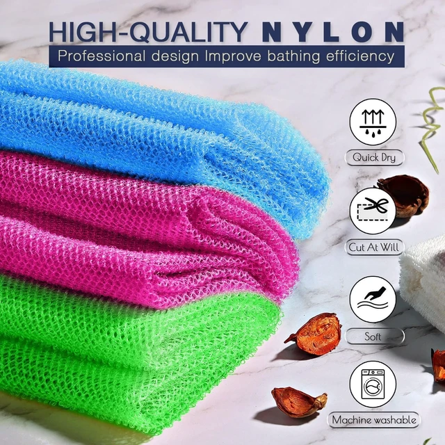 Alt view image 6 of 6 - UJFQBH 3 Pieces African Bath Sponge African Net Long Net Bath Sponge Exfoliating Shower Body Scrubber Back Scrubber Skin Smoother,Great for Daily Use (Rose Red, Blue, Green)