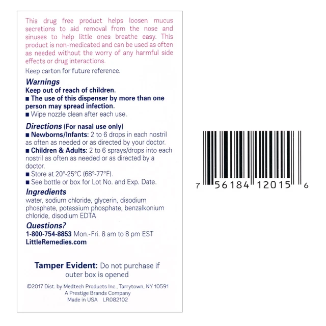 Alt view image 5 of 6 - Little Remedies Sterile Baby Saline Nasal Spray and Drops, 1 Fl Oz