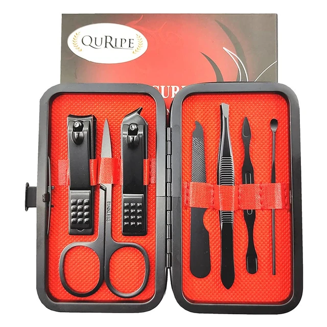 Alt view image 3 of 6 - QURIPE 7pcs Manicure Set, Nail Clippers Kit, Stainless Steel Manicure Kit, Nail Clipping Tools Portable Travel Grooming Kit, The Best Gift with Luxurious Case (Black-7)