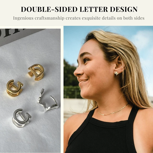 Alt view image 5 of 5 - SANNYRA Initial Stud Earrings for Women, 14K Gold Plated Hypoallergenic Letter Earring, Trendy Jewelry Gifts for Her