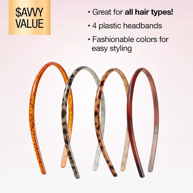 Alt view image 4 of 6 - Scunci by Conair Effortless Beauty Skinny headband -plastic Headbands for Women and Men - hair accessories for women - Assorted Tortoise - 4 Count