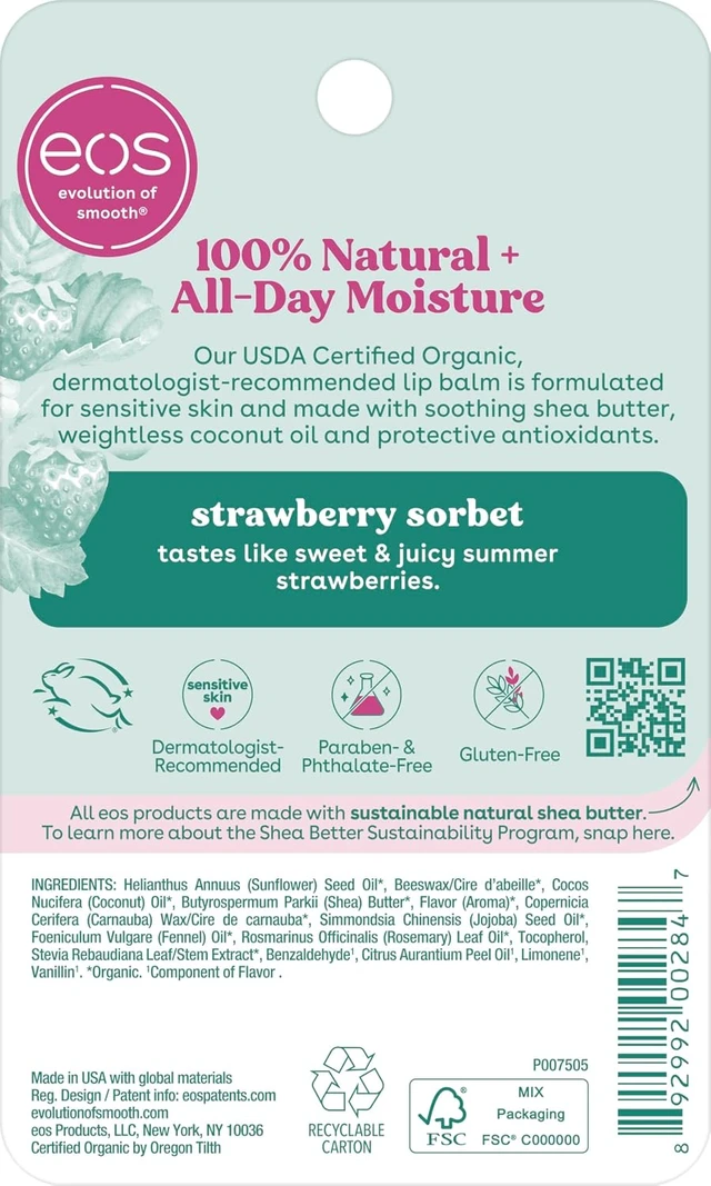 Alt view image 2 of 6 - eos 100% Natural & Organic Lip Balm- Strawberry Sorbet, 0.25 oz