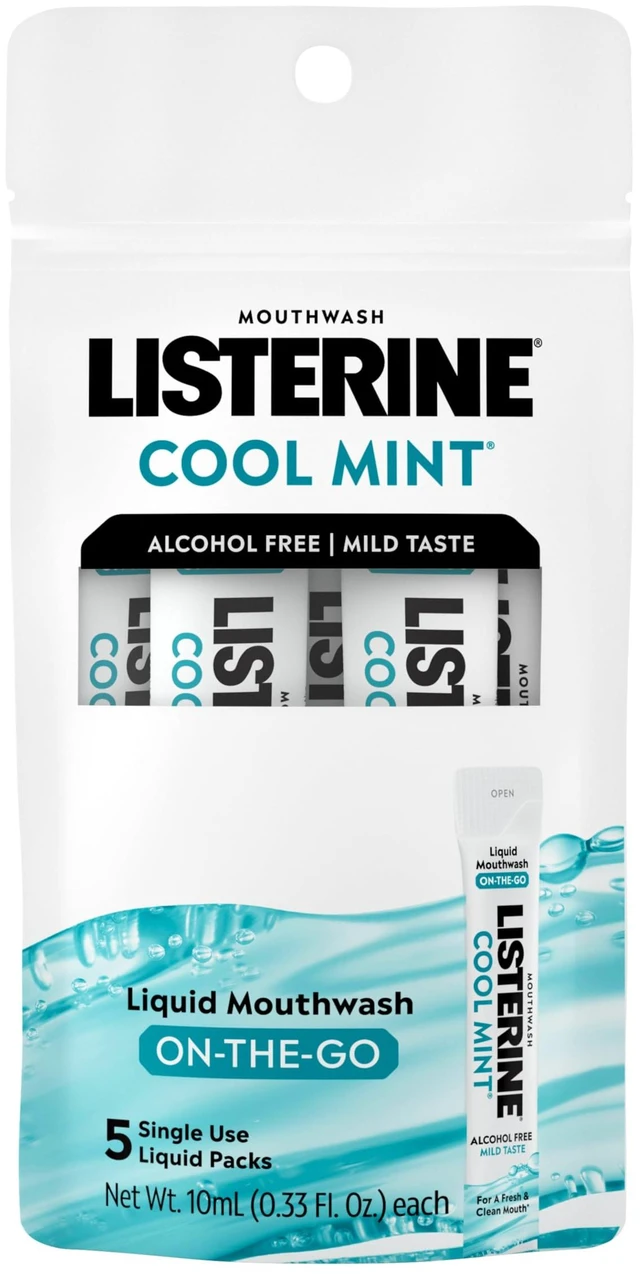 Main image of Listerine Alcohol Free Mouthwash Packets, Cool Mint, 0.33 fl. oz x 5 Pack
