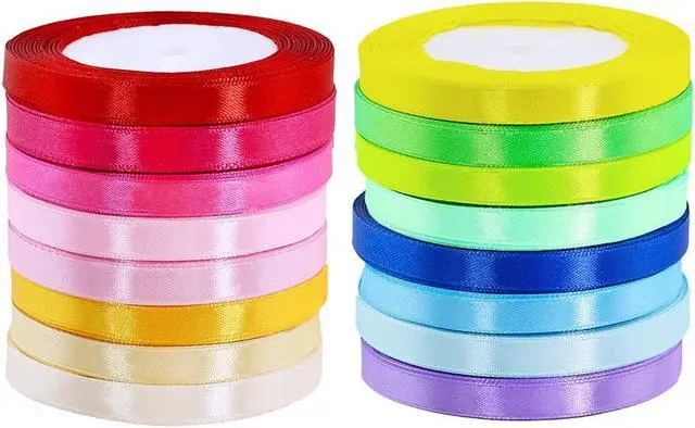 Alt view image 2 of 7 - 16 Colors Silk Satin Fabric Ribbon - 2/5" Wide, 25 Yard/roll, 16 Rolls - Satin Ribbon for Bows, Crafts, Gifts, Wedding