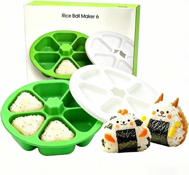 Main image of 6 in 1 Onigiri Mold, Triangular Sushi Mold, Rice Ball Maker Mold, Musubi Press Mold, Multifunctional Rice Shaper Mold, Onigiri Maker for Home DIY (Green)