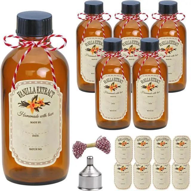Main image of YINGERHUAN 4 oz Amber Glass Bottles - Small Glass Jars with Black Lids Empty Boston Bottle,Dispensing Bottles for Homemade Vanilla Extract, Essential Oils, Herbal Medicine (6)