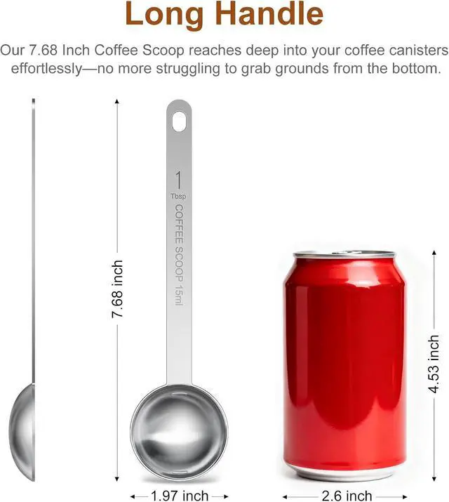 Alt view image 2 of 7 - 2PCS Coffee Scoop Spoons, 15ML (1 Tablespoon) Stainless Steel Measuring Spoons with Long Handle, Durable Coffee Scoopers for Ground Coffee, Tea and Baking Powder