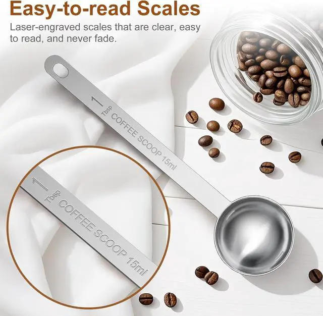 Alt view image 3 of 7 - 2PCS Coffee Scoop Spoons, 15ML (1 Tablespoon) Stainless Steel Measuring Spoons with Long Handle, Durable Coffee Scoopers for Ground Coffee, Tea and Baking Powder