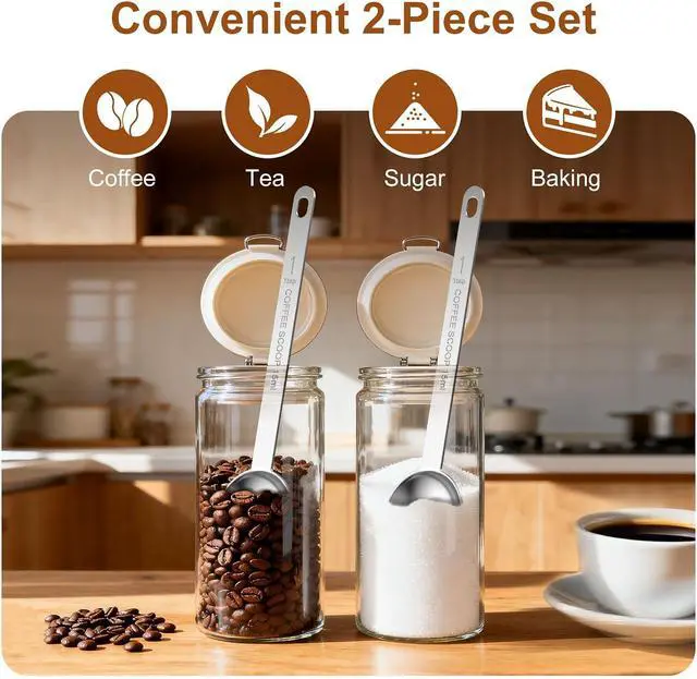 Alt view image 6 of 7 - 2PCS Coffee Scoop Spoons, 15ML (1 Tablespoon) Stainless Steel Measuring Spoons with Long Handle, Durable Coffee Scoopers for Ground Coffee, Tea and Baking Powder