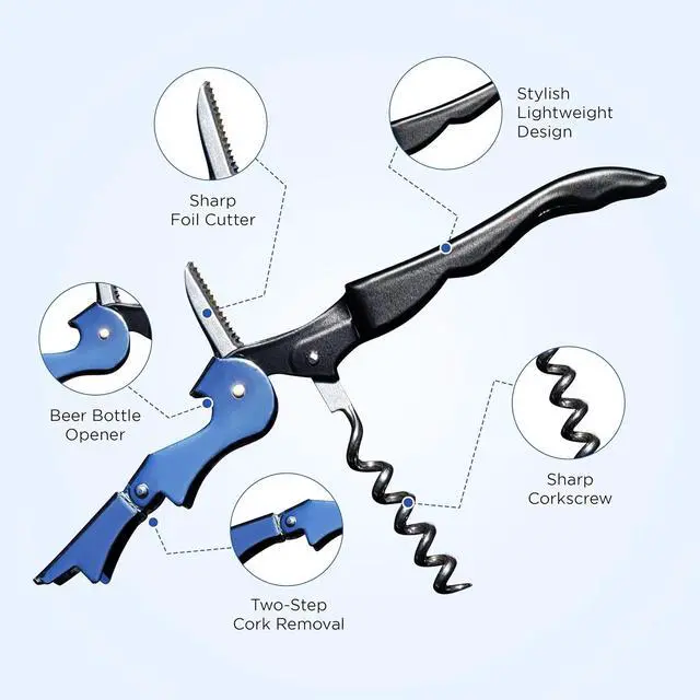 Alt view image 2 of 4 - Shakey Wine Key! - Professional Waiter's Corkscrew Wine Bottle Opener with Foil Cutter (2-Pack)