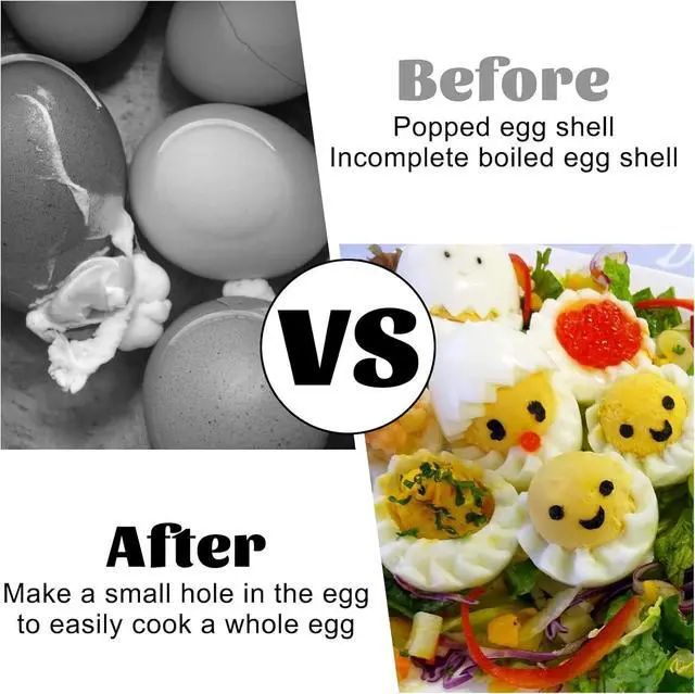 Alt view image 6 of 7 - Stainless Steel Egg Piercer for Hard Boiled Eggs with Retractable Pin, Heavy Duty Egg Poker to Get Good Hard Boiled Eggs, Egg Piercer Hole Seperater for Quick Peel Anti-Burst, Black