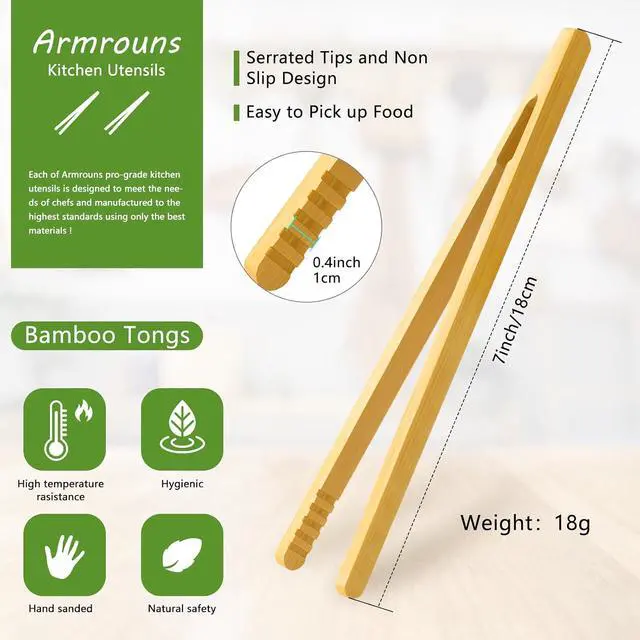 Alt view image 2 of 5 - Reusable Bamboo Toast Tongs 2 Pcs, 7 inch Wooden Toaster Tongs For Cooking & Holding, Nature Wooden Kitchen Utensil For Cheese Bacon Muffin Fruits Bread