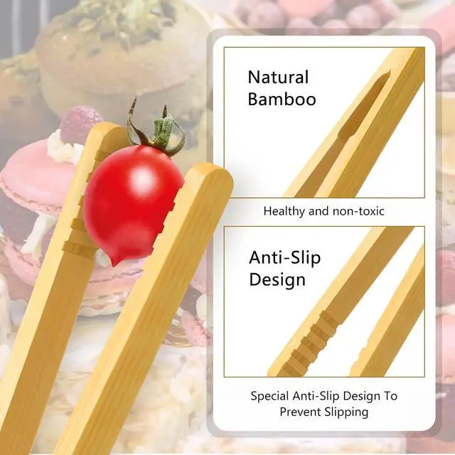 Alt view image 4 of 5 - Reusable Bamboo Toast Tongs 2 Pcs, 7 inch Wooden Toaster Tongs For Cooking & Holding, Nature Wooden Kitchen Utensil For Cheese Bacon Muffin Fruits Bread