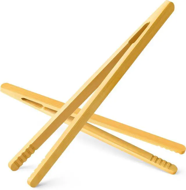 Main image of Reusable Bamboo Toast Tongs 2 Pcs, 7 inch Wooden Toaster Tongs For Cooking & Holding, Nature Wooden Kitchen Utensil For Cheese Bacon Muffin Fruits Bread