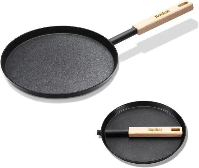 Alt view image 2 of 7 - bodkar Frying Pan Skillet Pre-Seasoned 8-inch Flat Griddle Pan | Lightweight Grill Pan with Wooden Handle for Camping Indoor Outdoor Cooking (Black, 8-inch)