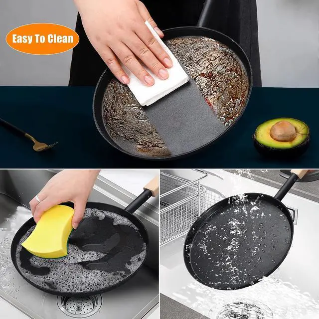 Alt view image 4 of 7 - bodkar Frying Pan Skillet Pre-Seasoned 8-inch Flat Griddle Pan | Lightweight Grill Pan with Wooden Handle for Camping Indoor Outdoor Cooking (Black, 8-inch)