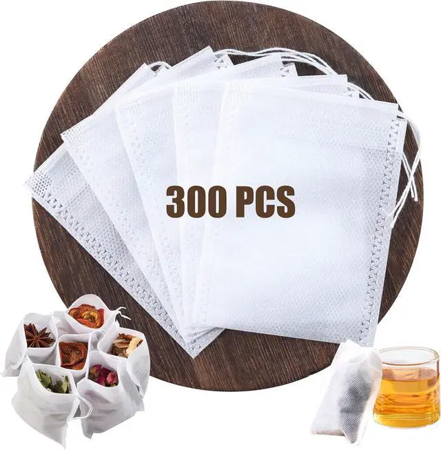 Main image of 300 PCS Disposable Tea Bags for Loose Leaf Tea, Empty Tea Bags | 3.54" x 2.75" Food-Grade Drawstring Tea Filter Sachets, Safe for Hot Water Brewing, for Loose Tea, Coffee, Herbs & Spices