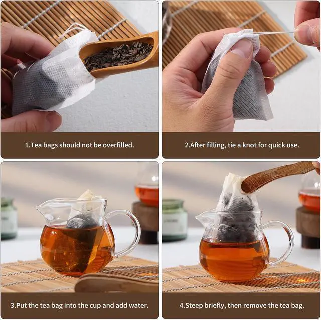 Alt view image 3 of 7 - 300 PCS Disposable Tea Bags for Loose Leaf Tea, Empty Tea Bags | 3.54" x 2.75" Food-Grade Drawstring Tea Filter Sachets, Safe for Hot Water Brewing, for Loose Tea, Coffee, Herbs & Spices