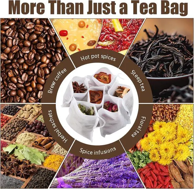 Alt view image 7 of 7 - 300 PCS Disposable Tea Bags for Loose Leaf Tea, Empty Tea Bags | 3.54" x 2.75" Food-Grade Drawstring Tea Filter Sachets, Safe for Hot Water Brewing, for Loose Tea, Coffee, Herbs & Spices