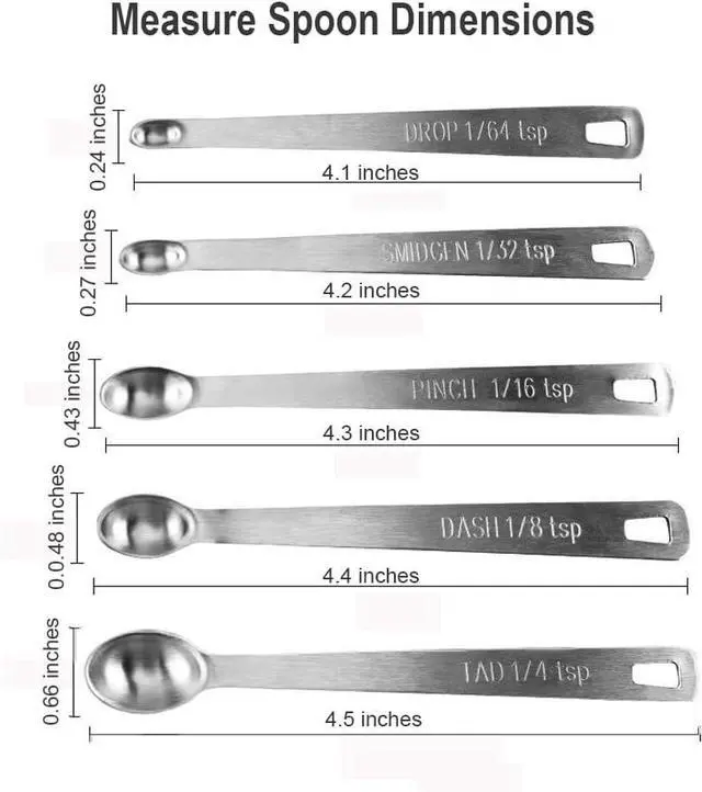 Alt view image 2 of 2 - Measuring Spoons,Includ 1/4 tsp, /8 tsp,1/16 tsp,1/32 tsp,1/64 tsp | 5Pcs Measuring Spoons Set,Tablespoon and Teaspoon for Measure Liquid and Dry Ingredients,Stainless Steel measuring Cups
