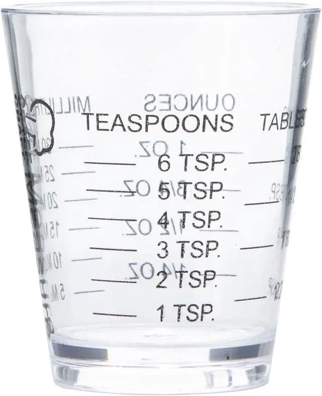 Main image of Chef Craft Classic Plastic Shot Glass Measurer, 1 ounce teaspoon/tablespoon, Clear