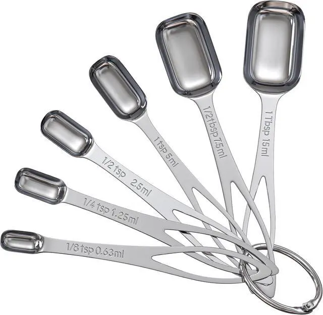 Main image of 6PCS Narrow Measuring Spoons Set, Stainless Steel Measuring Spoon Fits in Spice Jars, Metal Teaspoon Measuring Spoons, Rectangular Tablespoon, Long Measuring Spoons for Dry & Liquid Ingredients