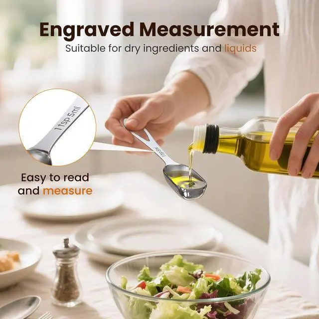 Alt view image 5 of 6 - 6PCS Narrow Measuring Spoons Set, Stainless Steel Measuring Spoon Fits in Spice Jars, Metal Teaspoon Measuring Spoons, Rectangular Tablespoon, Long Measuring Spoons for Dry & Liquid Ingredients