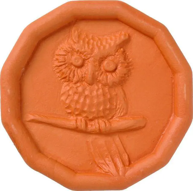 Main image of JBK Pottery Terracotta Brown Sugar Saver Handmade Terra Cotta Sugar Keeper with Decorative Discs Food-Safe Brown Sugar Keeper, Made in the USA - Owl