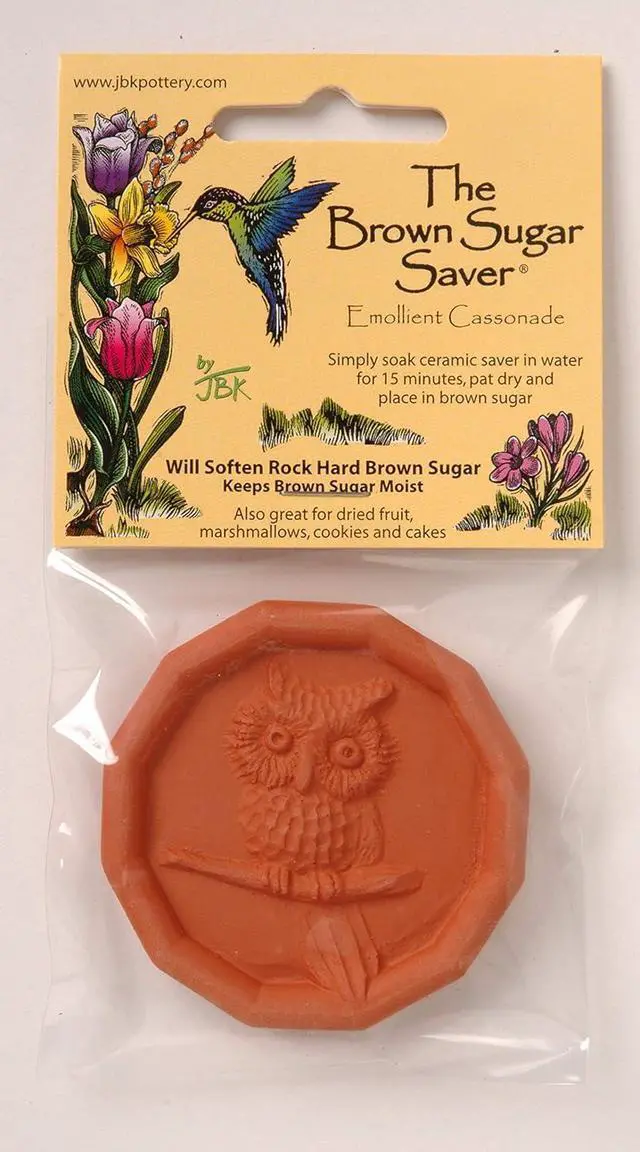 Alt view image 2 of 5 - JBK Pottery Terracotta Brown Sugar Saver Handmade Terra Cotta Sugar Keeper with Decorative Discs Food-Safe Brown Sugar Keeper, Made in the USA - Owl
