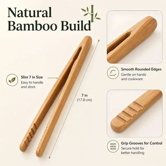 Alt view image 2 of 7 - I-MART Bamboo Toaster Tongs 7 Inch Set of 2, Wooden Toast Tongs for Small Kitchen Use, Bagels, English Muffins, Waffles, Tea Bags, Pickles and Charcuterie Serving