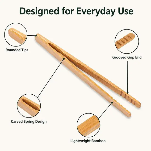 Alt view image 4 of 7 - I-MART Bamboo Toaster Tongs 7 Inch Set of 2, Wooden Toast Tongs for Small Kitchen Use, Bagels, English Muffins, Waffles, Tea Bags, Pickles and Charcuterie Serving