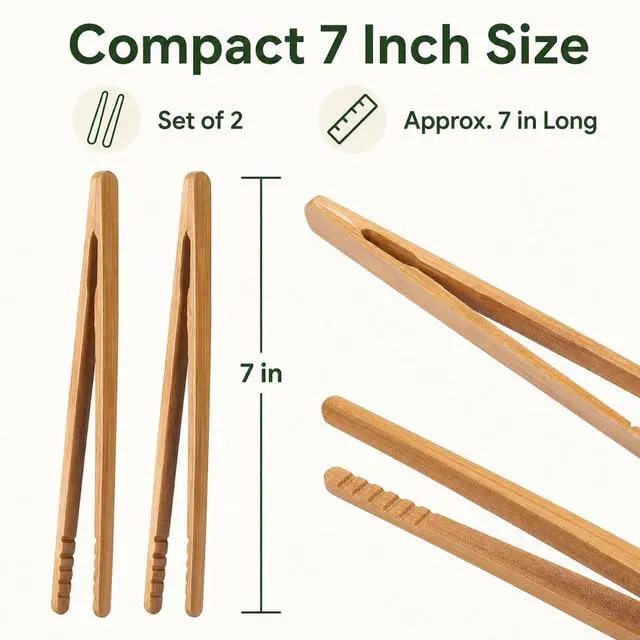Alt view image 5 of 7 - I-MART Bamboo Toaster Tongs 7 Inch Set of 2, Wooden Toast Tongs for Small Kitchen Use, Bagels, English Muffins, Waffles, Tea Bags, Pickles and Charcuterie Serving
