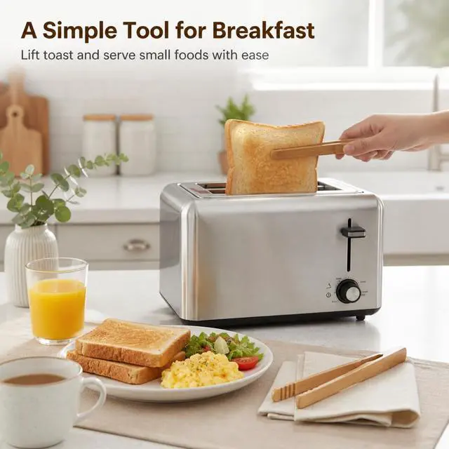 Alt view image 6 of 7 - I-MART Bamboo Toaster Tongs 7 Inch Set of 2, Wooden Toast Tongs for Small Kitchen Use, Bagels, English Muffins, Waffles, Tea Bags, Pickles and Charcuterie Serving