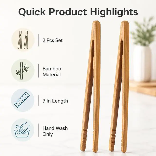 Alt view image 7 of 7 - I-MART Bamboo Toaster Tongs 7 Inch Set of 2, Wooden Toast Tongs for Small Kitchen Use, Bagels, English Muffins, Waffles, Tea Bags, Pickles and Charcuterie Serving
