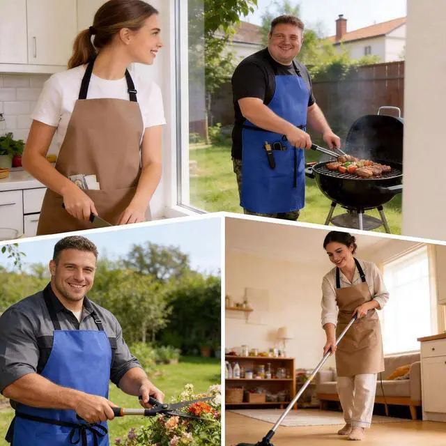 Alt view image 6 of 7 - 2 Pack Kitchen Aprons, Waterproof and Oil Resistant with 2 Pockets, Adjustable Neck Strap for Chef Apron