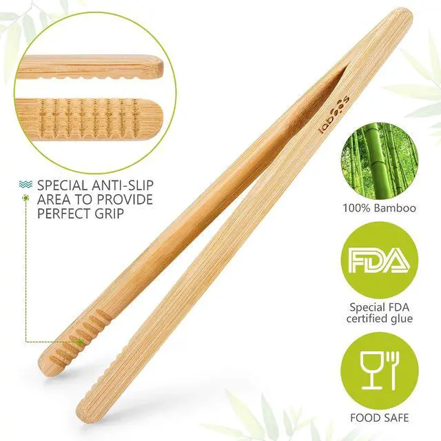 Alt view image 3 of 6 - 2-Pack Classic 8.7 Bamboo Toast Tongs Natural Wooden Tongs for Toaster,Tongs for Cooking,Oven, Air Fryer, Pickles, Snacks Heat-Resistant, Food Safe by Laboos