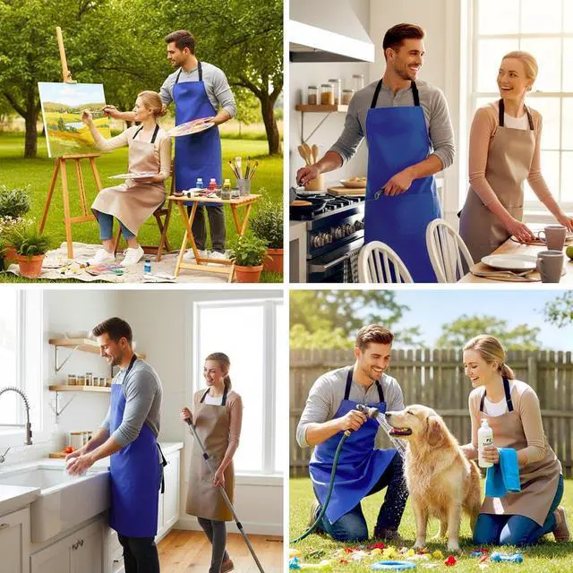 Alt view image 7 of 7 - 2 Pack Kitchen Aprons, Waterproof and Oil Resistant with 2 Pockets, Adjustable Neck Strap for Chef Apron