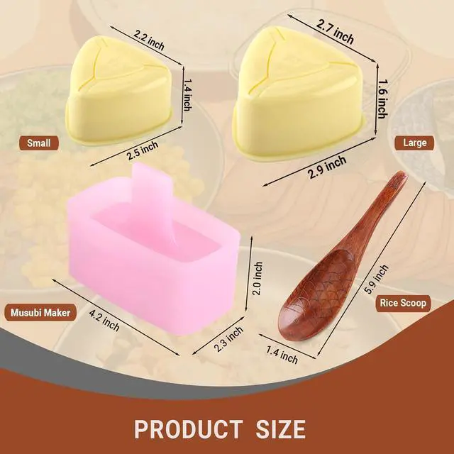 Alt view image 3 of 3 - Onigiri Mold Rice Ball Maker Set, 4 Pcs Triangle Sushi Mold Kit with Rice Shaper Mold & Wooden Rice Paddle, DIY Rice Ball Making Tools for Home Kitchen Bento Box Accessories