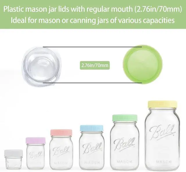 Alt view image 4 of 7 - Mason Jar Lids Regular Mouth, 9 Pack, Plastic Leak-Proof Canning Lids | Reusable Mason Jar Tops with Silicone Rings and Removable Labels for Ball, Kerr and More, Thickened & Dishwasher Safe