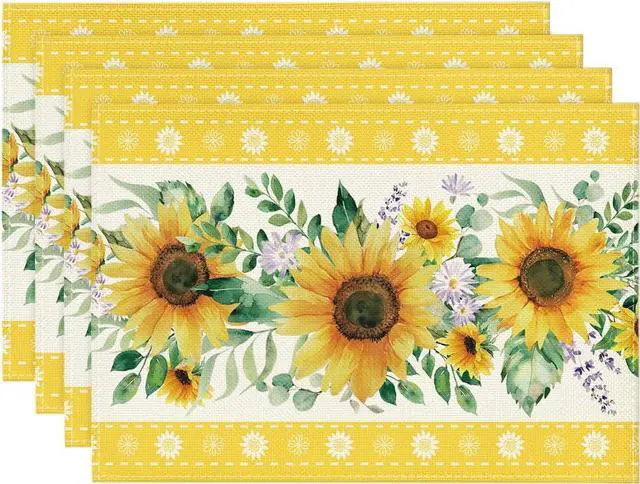 Main image of Artoid Mode Sunflowers Leaves Flower Summer Placemats Set of 4, 12x18 Inch Seasonal Holiday Table Mats for Party Kitchen Dining Decoration